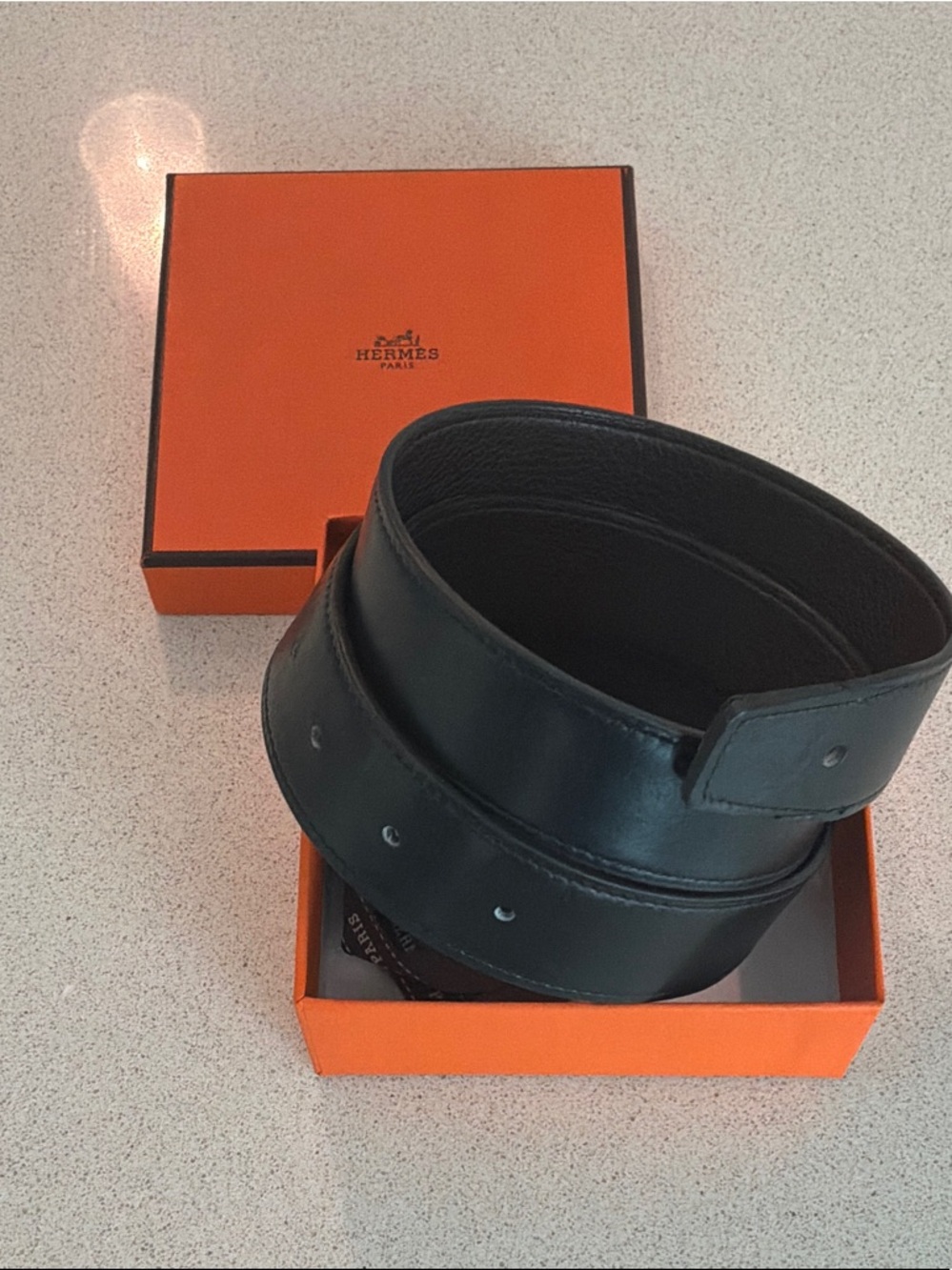 Hermes Black Men’s Reversible Calfskin Leather Belt